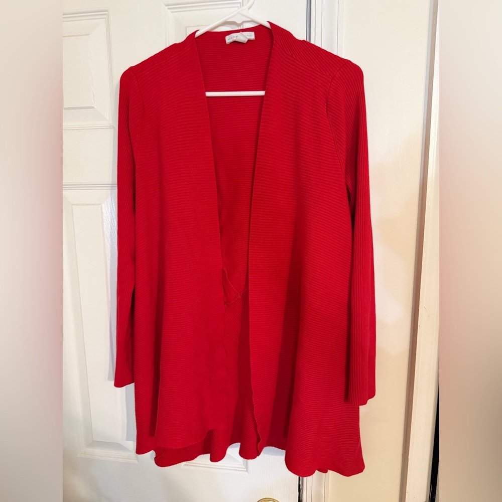 New York & Company Open Front Red Ribbed Cardigan